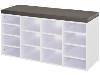 PU Leather 14-Compartment Shoe Storage Bench Brown/White