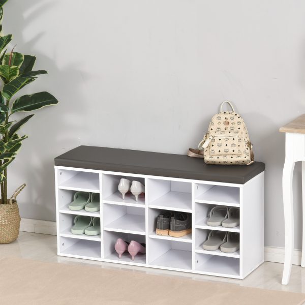 PU Leather 14-Compartment Shoe Storage Bench Brown/White - Image 2