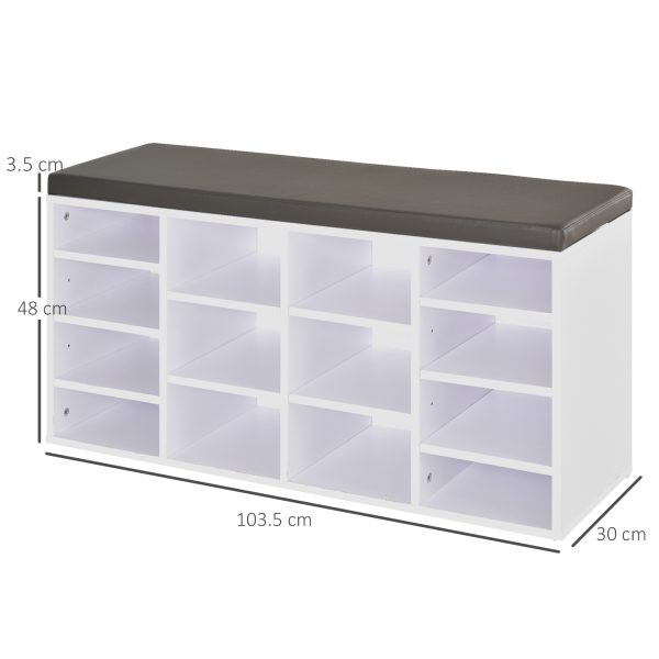 PU Leather 14-Compartment Shoe Storage Bench Brown/White - Image 3