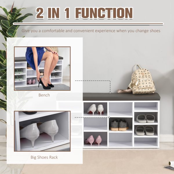 PU Leather 14-Compartment Shoe Storage Bench Brown/White - Image 4