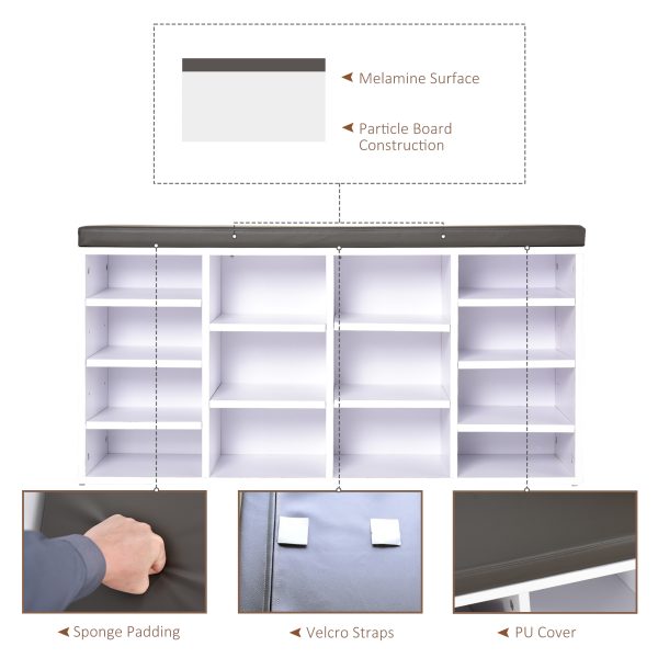 PU Leather 14-Compartment Shoe Storage Bench Brown/White - Image 5
