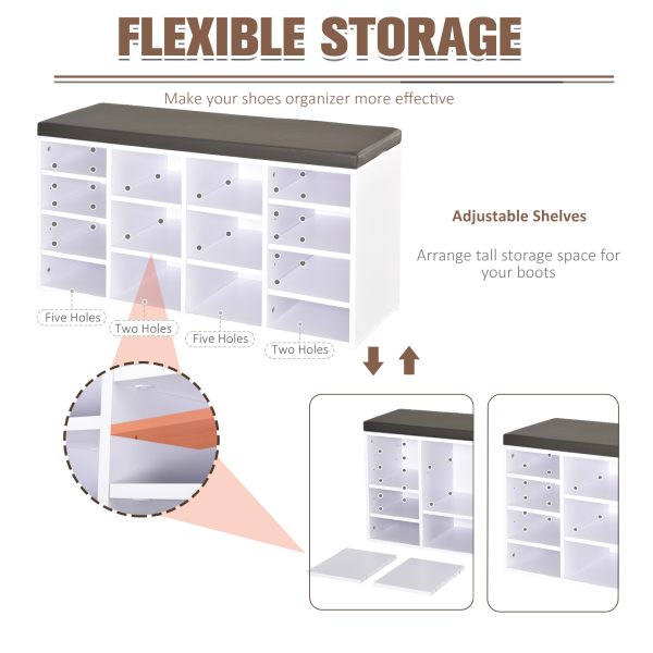 PU Leather 14-Compartment Shoe Storage Bench Brown/White - Image 6