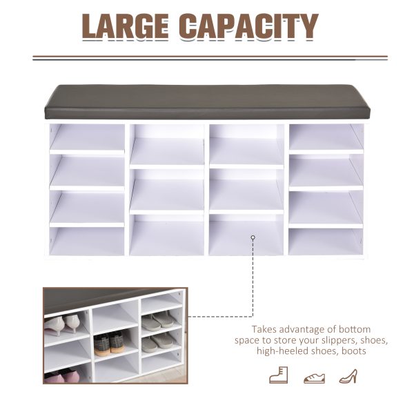 PU Leather 14-Compartment Shoe Storage Bench Brown/White - Image 7