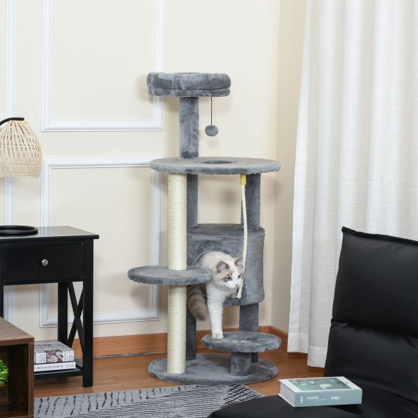 Cat Tree Tower Activity Center with Hanging Ball Toy Teasing Rope Dark grey - Image 2