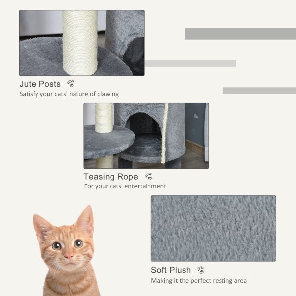 Cat Tree Tower Activity Center with Hanging Ball Toy Teasing Rope Dark grey - Image 5