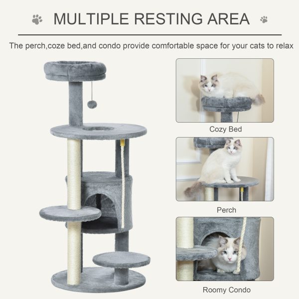 Cat Tree Tower Activity Center with Hanging Ball Toy Teasing Rope Dark grey - Image 6