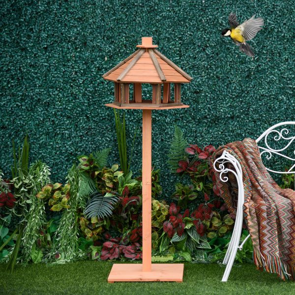 Wooden Bird Feeder Wooden Bird Table Bird Feeder with Roof, Brown, 130cm - Image 2