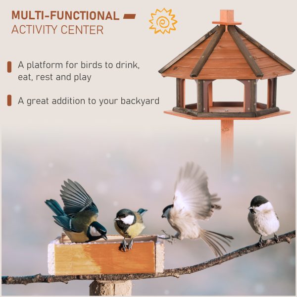 Wooden Bird Feeder Wooden Bird Table Bird Feeder with Roof, Brown, 130cm - Image 4