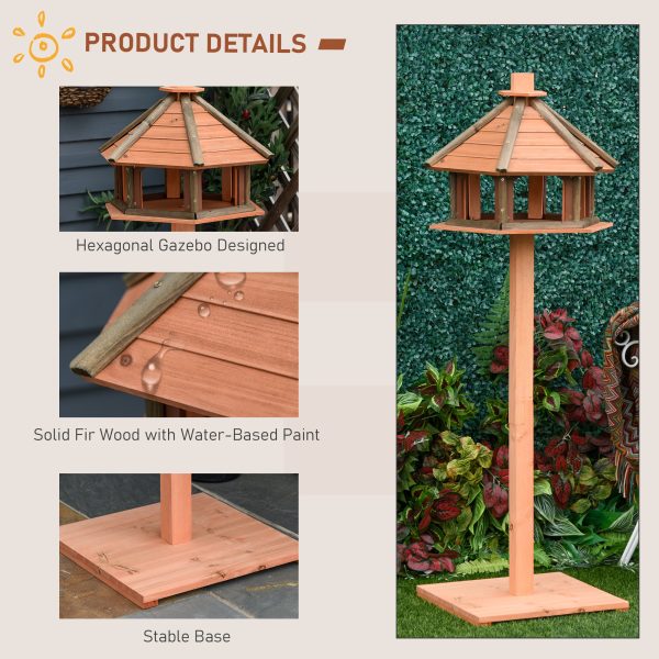 Wooden Bird Feeder Wooden Bird Table Bird Feeder with Roof, Brown, 130cm - Image 5