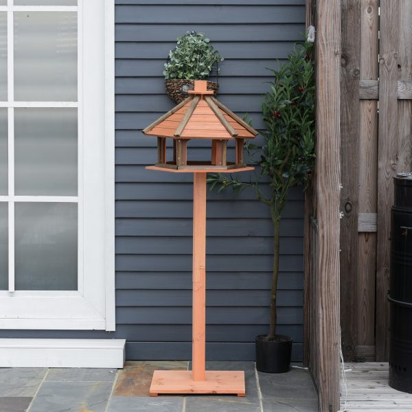 Wooden Bird Feeder Wooden Bird Table Bird Feeder with Roof, Brown, 130cm - Image 7