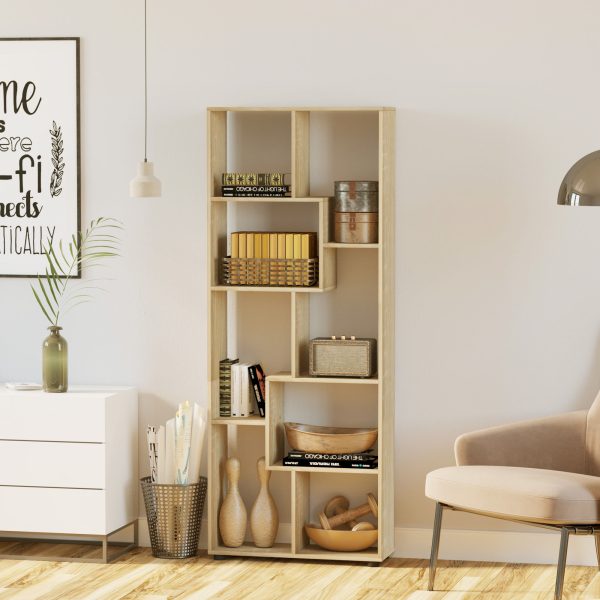 178cm 8-Shelf Bookcase w/ Melamine Surface Oak Tone Multipurpose 8-Grid - Image 2