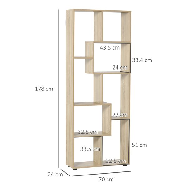178cm 8-Shelf Bookcase w/ Melamine Surface Oak Tone Multipurpose 8-Grid - Image 3
