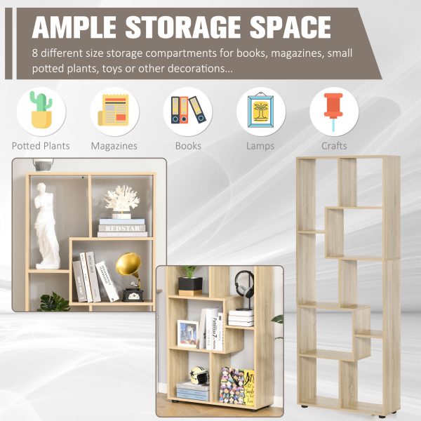 178cm 8-Shelf Bookcase w/ Melamine Surface Oak Tone Multipurpose 8-Grid - Image 4
