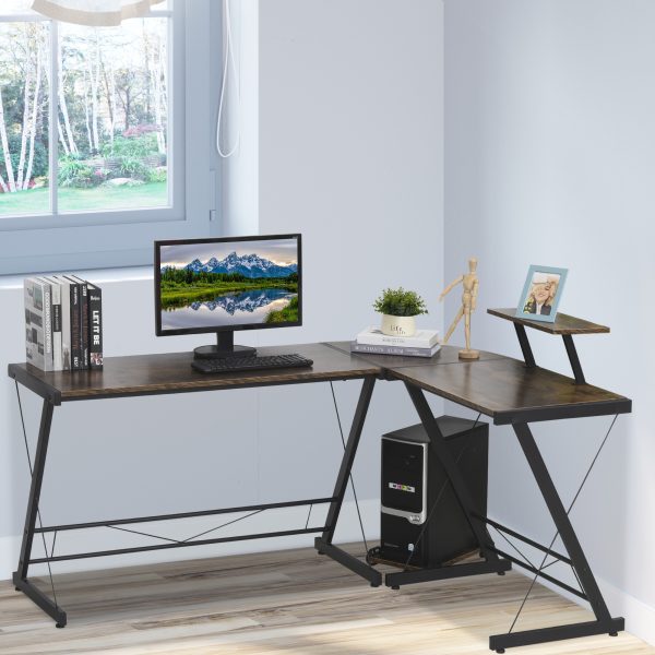 L Shaped Desk Round Corner Computer Gaming Table Workstation with Storage Shelf - Image 2