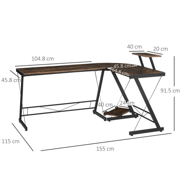 L Shaped Desk Round Corner Computer Gaming Table Workstation with Storage Shelf - Image 3