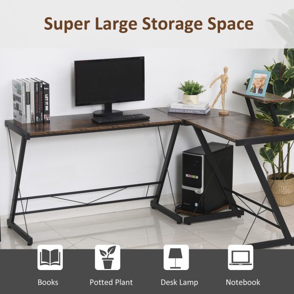 L Shaped Desk Round Corner Computer Gaming Table Workstation with Storage Shelf - Image 4