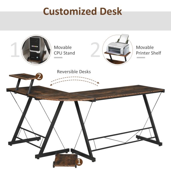 L Shaped Desk Round Corner Computer Gaming Table Workstation with Storage Shelf - Image 5