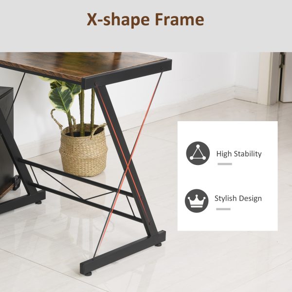 L Shaped Desk Round Corner Computer Gaming Table Workstation with Storage Shelf - Image 6