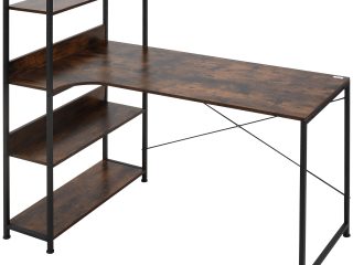 Retro Industrial Computer Desk  with 4-Tier Storage Shelf Metal Frame , Brown