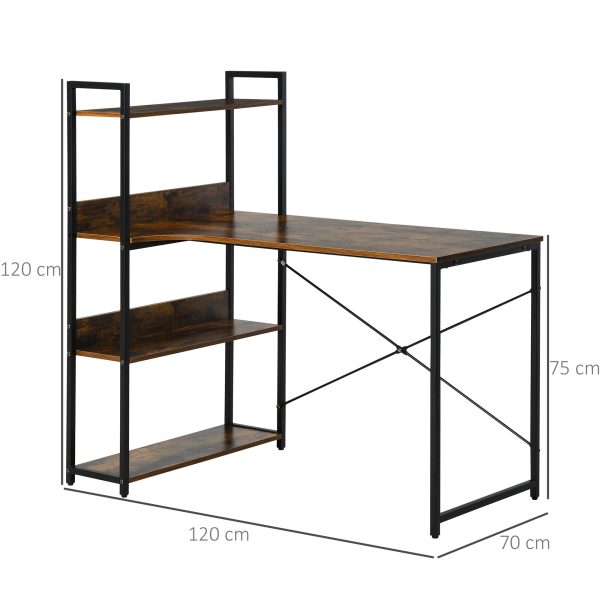 Retro Industrial Computer Desk  with 4-Tier Storage Shelf Metal Frame , Brown - Image 3