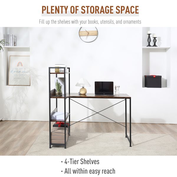 Retro Industrial Computer Desk  with 4-Tier Storage Shelf Metal Frame , Brown - Image 5