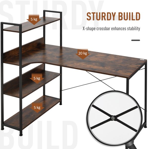 Retro Industrial Computer Desk  with 4-Tier Storage Shelf Metal Frame , Brown - Image 6
