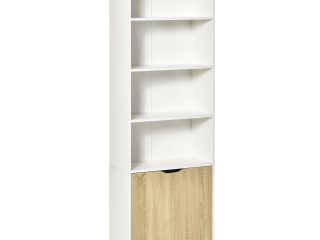 2 Door 4 Shelves Tall Bookcase Cupboard Display Unit White and Oak
