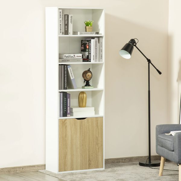 2 Door 4 Shelves Tall Bookcase Cupboard Display Unit White and Oak - Image 2