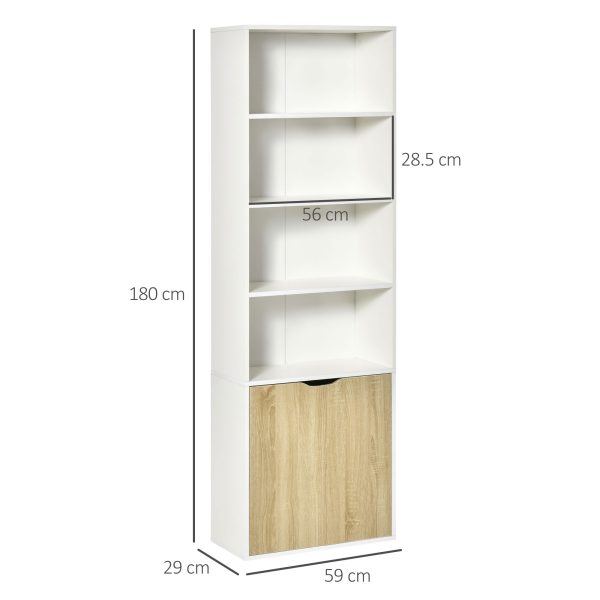 2 Door 4 Shelves Tall Bookcase Cupboard Display Unit White and Oak - Image 3