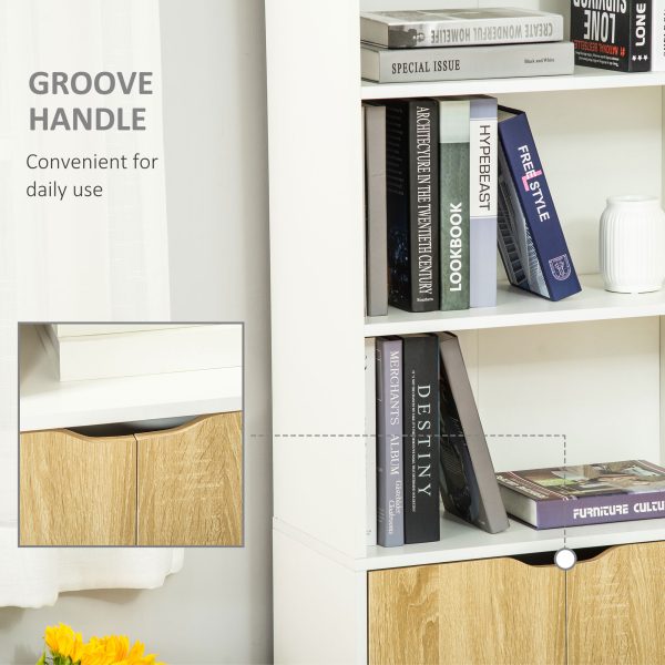 2 Door 4 Shelves Tall Bookcase Cupboard Display Unit White and Oak - Image 6