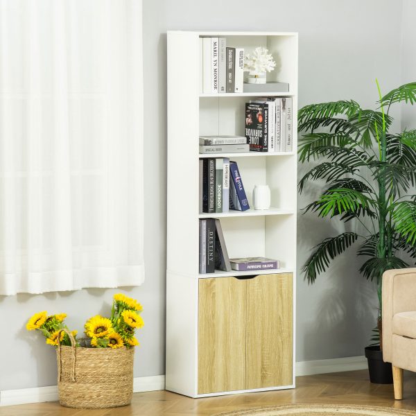 2 Door 4 Shelves Tall Bookcase Cupboard Display Unit White and Oak - Image 7