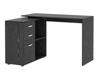L Shape Computer Desk Workstation Home Office Drawer Shelf File Cabinet-Black