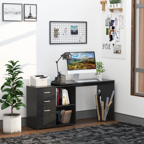 L Shape Computer Desk Workstation Home Office Drawer Shelf File Cabinet-Black - Image 2
