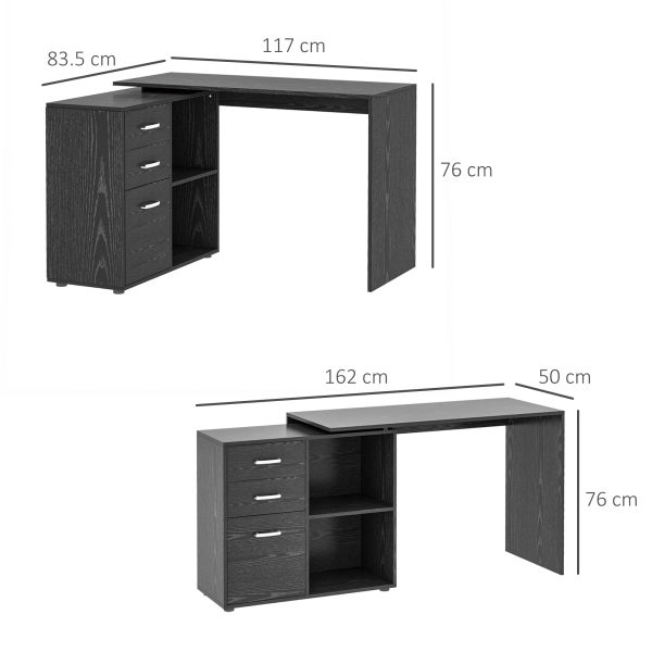 L Shape Computer Desk Workstation Home Office Drawer Shelf File Cabinet-Black - Image 3