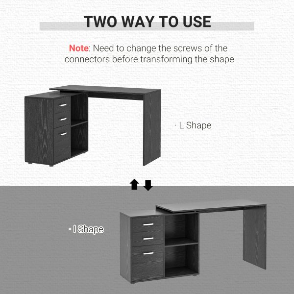 L Shape Computer Desk Workstation Home Office Drawer Shelf File Cabinet-Black - Image 4