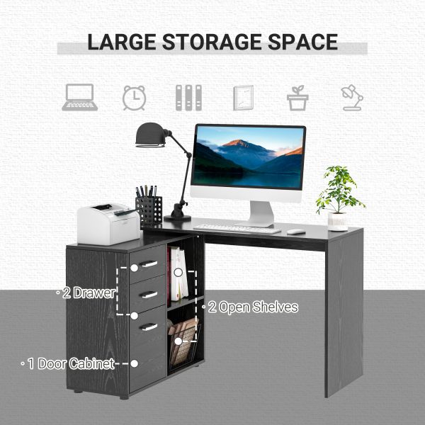 L Shape Computer Desk Workstation Home Office Drawer Shelf File Cabinet-Black - Image 5