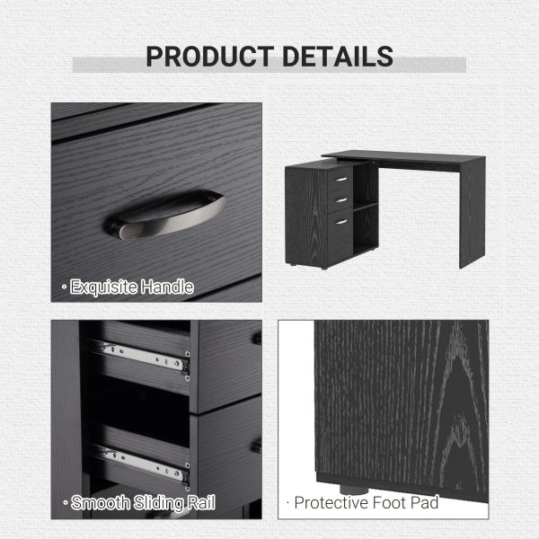 L Shape Computer Desk Workstation Home Office Drawer Shelf File Cabinet-Black - Image 6