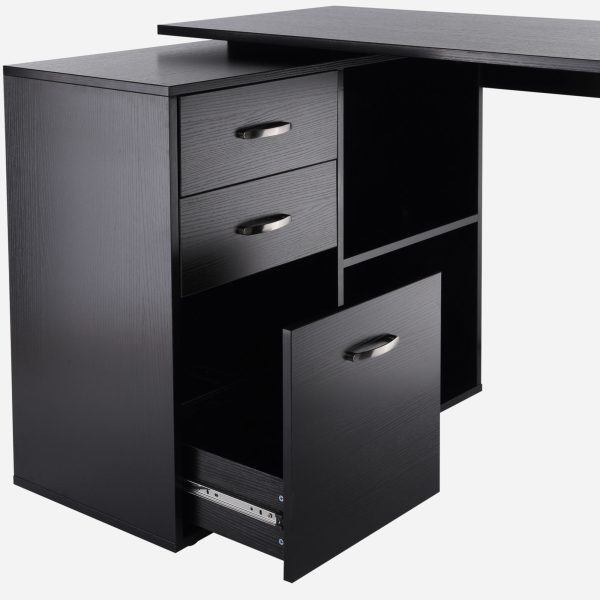 L Shape Computer Desk Workstation Home Office Drawer Shelf File Cabinet-Black - Image 8