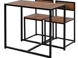 Steel Frame MDF 2-Seater Bar Stool and Table Set Wood Tone