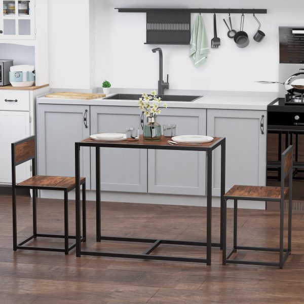Steel Frame MDF 2-Seater Bar Stool and Table Set Wood Tone - Image 2