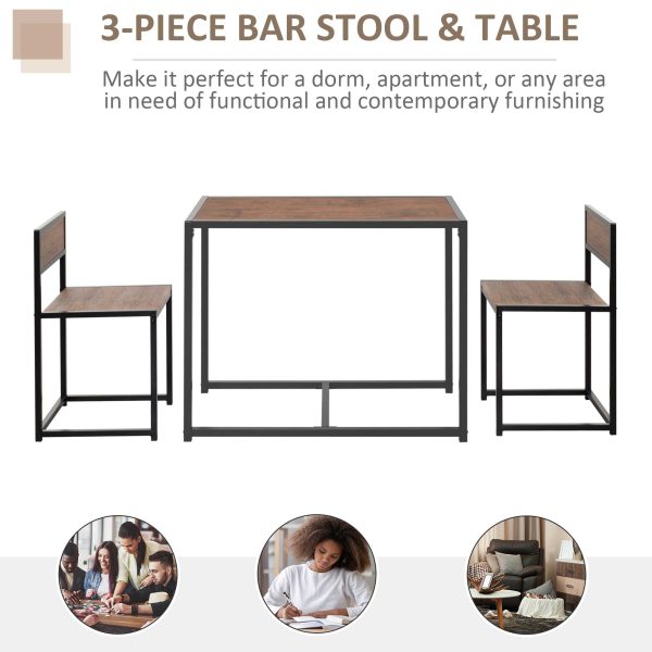 Steel Frame MDF 2-Seater Bar Stool and Table Set Wood Tone - Image 5