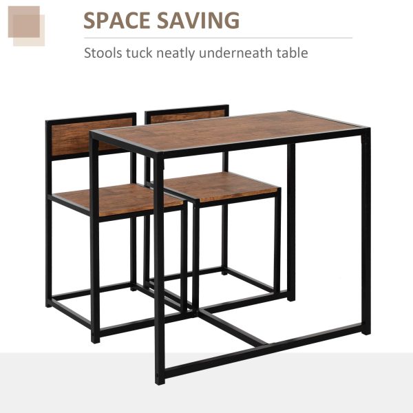 Steel Frame MDF 2-Seater Bar Stool and Table Set Wood Tone - Image 7