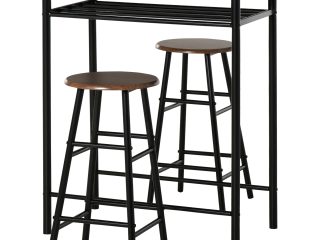 Bar Set includes 1 Bar Table and 2 Stools with Metal Frame Black and Oak