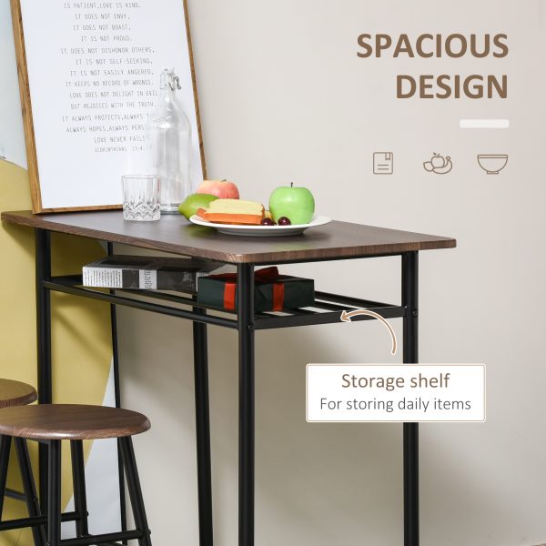 Bar Set includes 1 Bar Table and 2 Stools with Metal Frame Black and Oak - Image 4