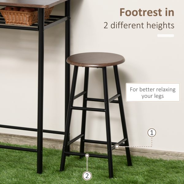 Bar Set includes 1 Bar Table and 2 Stools with Metal Frame Black and Oak - Image 5