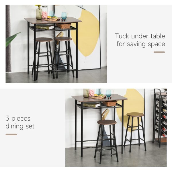 Bar Set includes 1 Bar Table and 2 Stools with Metal Frame Black and Oak - Image 7