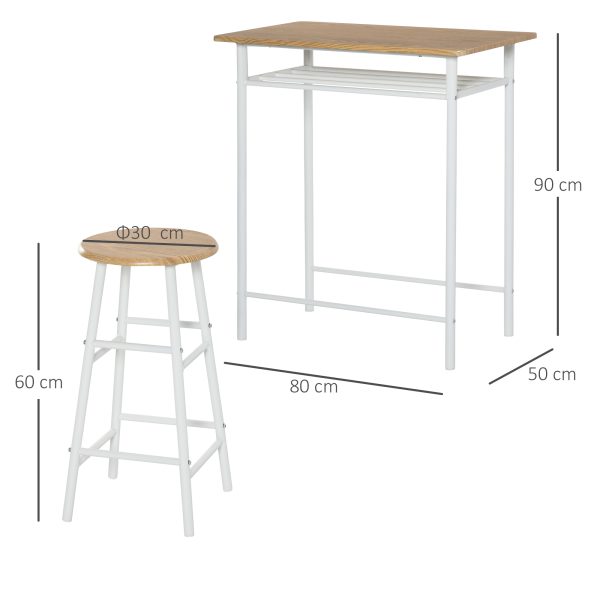 3Pc Bar Height Dining Furniture SetWhite and Oak 3-Piece Kitchen - Image 3