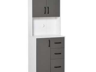 Kitchen Buffet 2 Cabinets, 3 Drawers Countertop, 60x40x150cm, Grey White
