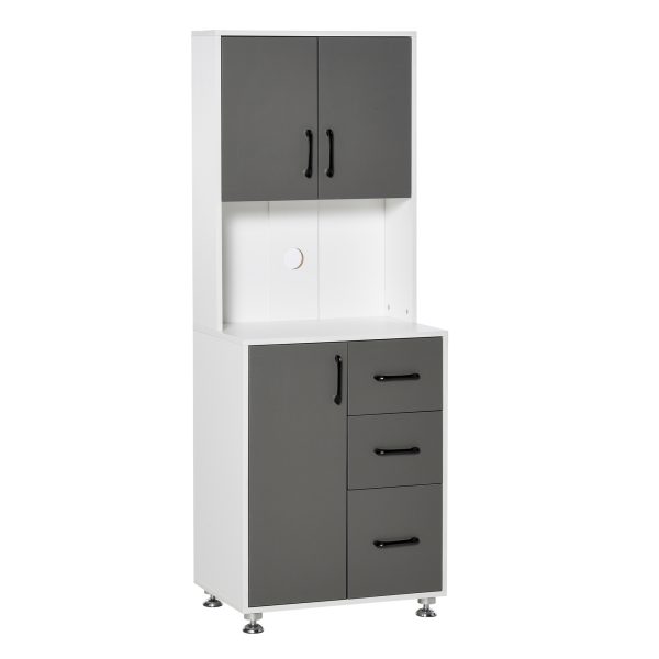 Kitchen Buffet 2 Cabinets, 3 Drawers Countertop, 60x40x150cm, Grey White