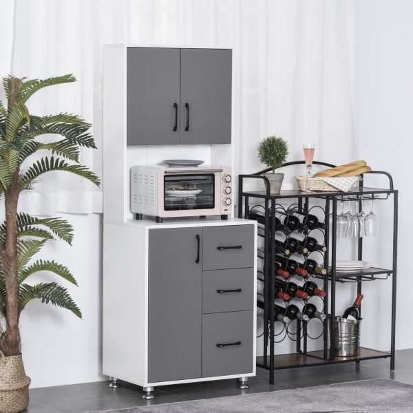 Kitchen Buffet 2 Cabinets, 3 Drawers Countertop, 60x40x150cm, Grey White - Image 2
